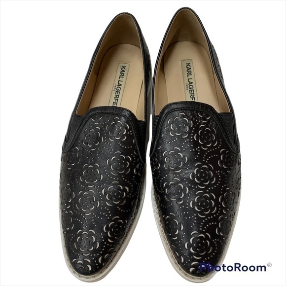 KARL Lagerfeld Black Cheryl Laser Cut Slip On Sneaker Size 6.5 - Picture 2 of 6